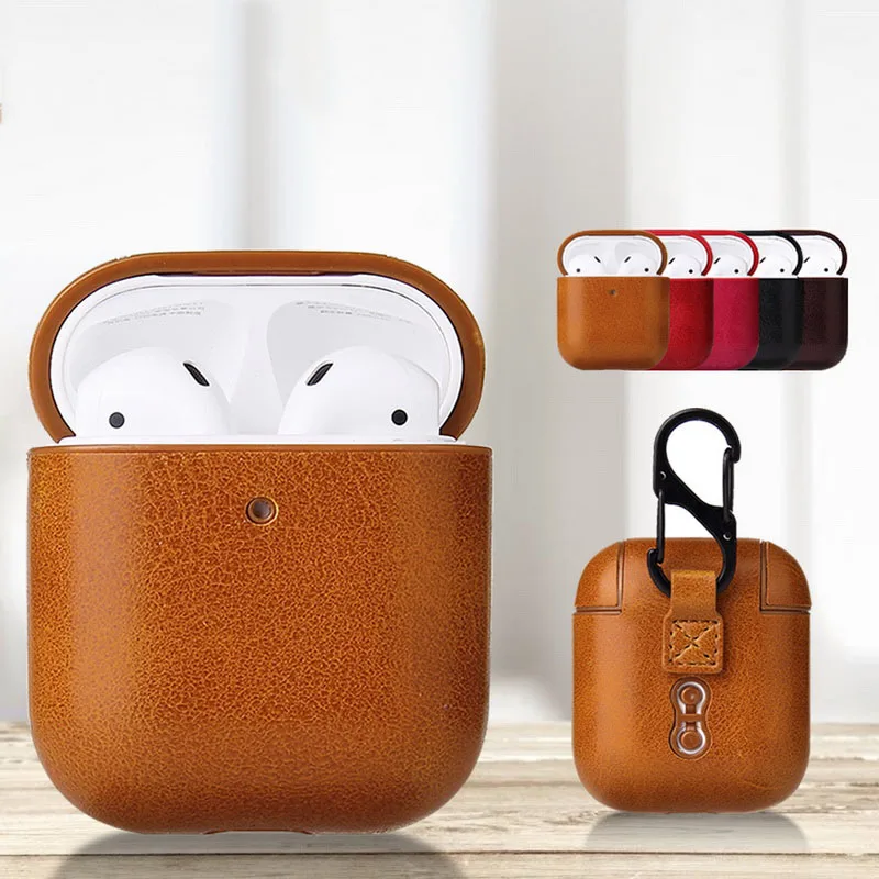 Роскошный кожаный чехол для Apple Airpods с 2 ремешками+ кожаный чехол s с кнопками, кожаный защитный чехол для Airpods