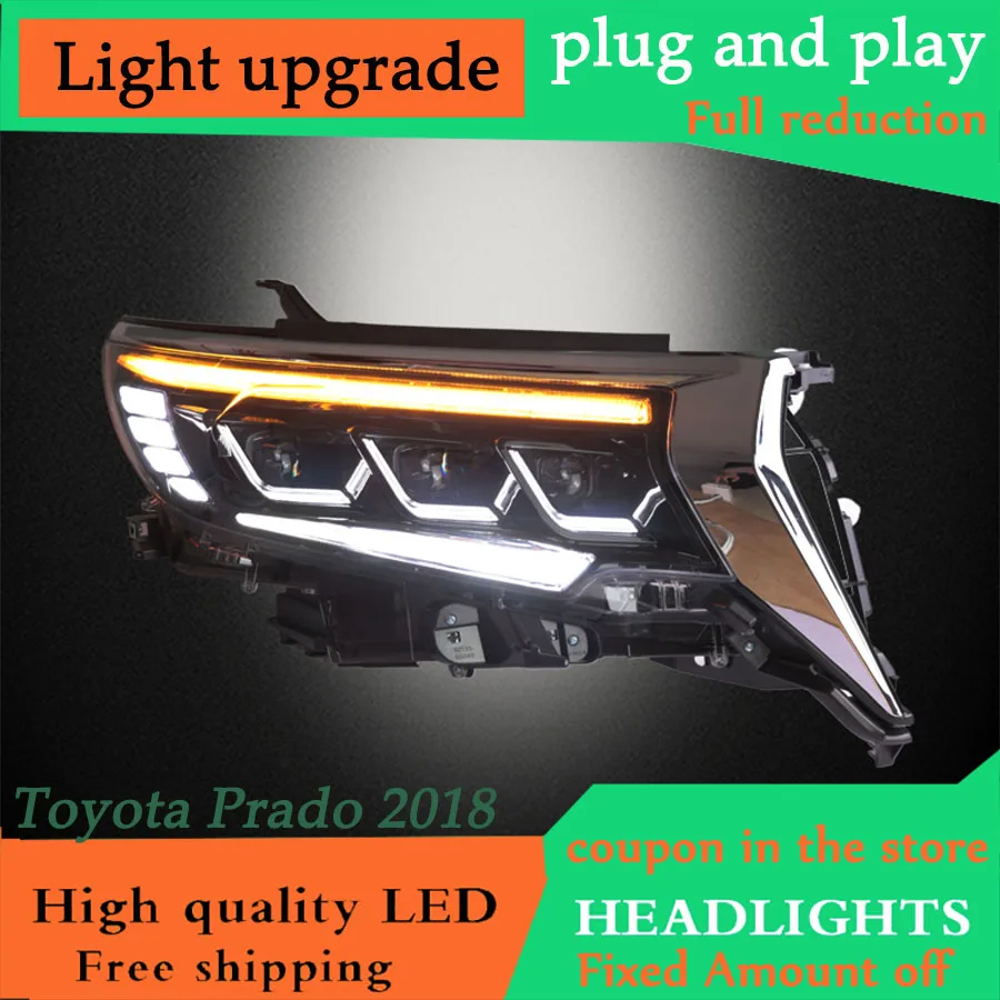 DY_L Автомобиль Стайлинг для фары Toyota Prado 2018 2019 новый полный светодиодный фонарь