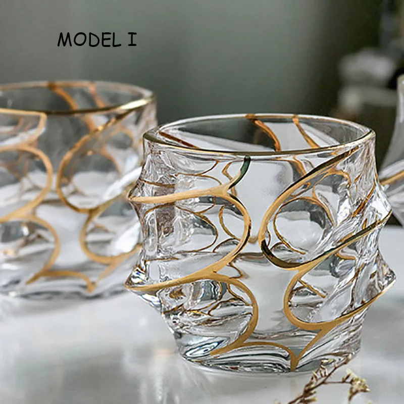 Креативная стеклянная чайная кружка виски стеклянная кофейная чашка прозрачный стакан для стакана для коктейля чашки золотой кристалл иностранное стекло семейная чашка 1 шт - Цвет: Model I