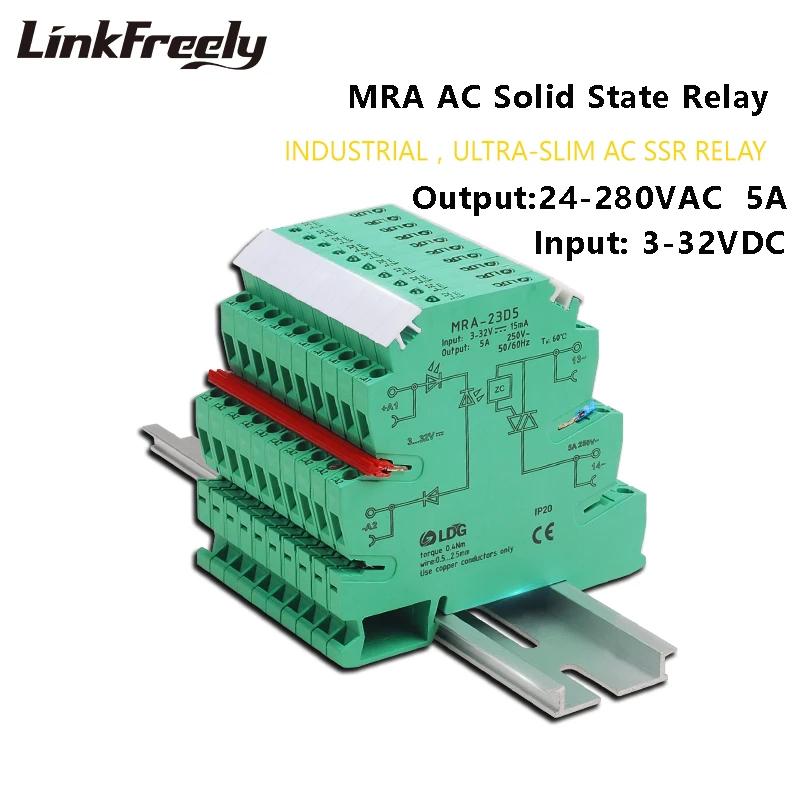

MRA-23D5 10pcs PLC Interface Solid State Relay Module 5A Input: 3V 5V 12V 24V DC AC SSR Voltage Relay Din Rail Control Board