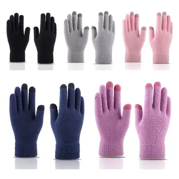 

Womens Mens Winter Thick Coral Vevet Warm Knitted Gloves Solid Color Magic Touchscreen Texting Elastic Cuff Cold Weather Mittens