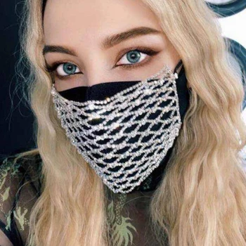 

Fishing Net Shaped Flash Drill Water Crystal Mask Ins Blogger Versatile Fashion Accessories Mask Decoration