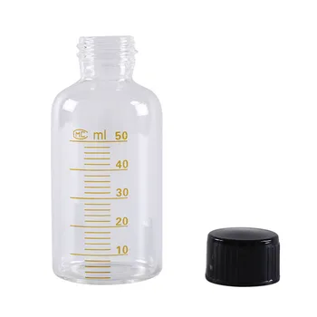 

Cap Screw 1pcs 50ml Sample Vials Round Glass Reagent Bottle Plastic Black Screw On Cover Graduation