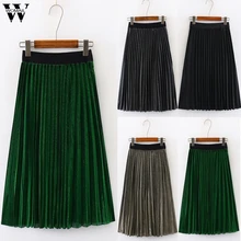 Womail, Женская плиссированная юбка, элегантная, весна, женская, длинная, металлическая, плиссированная юбка, миди, высокая талия, Elascity, вечерние, для школы, для танцев