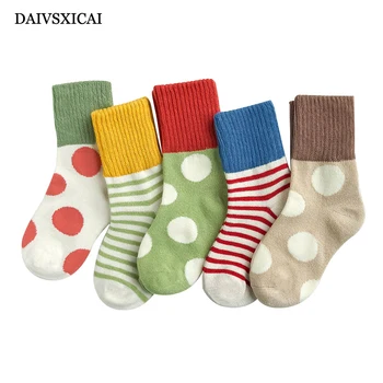 

Daivsxicai Winter Socks Baby Stripe Warm Cotton Socks For Children Comfortable Breathable Kids Tube Socks 5pairs/lot