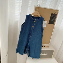 Джинсовые комбинезоны в Корейском стиле для девочек и мальчиков Модные осенние детские джинсовые штаны на возраст от 1 до 6 лет, PZ110