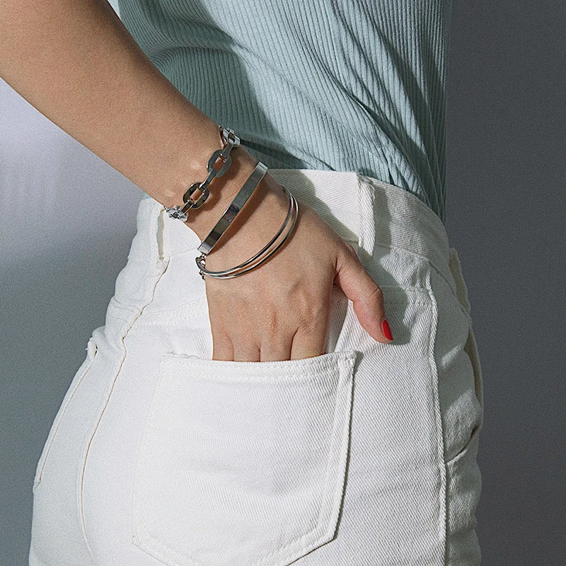 Модные 3 шт./лот металлические браслеты для женщин панк с геометрическим