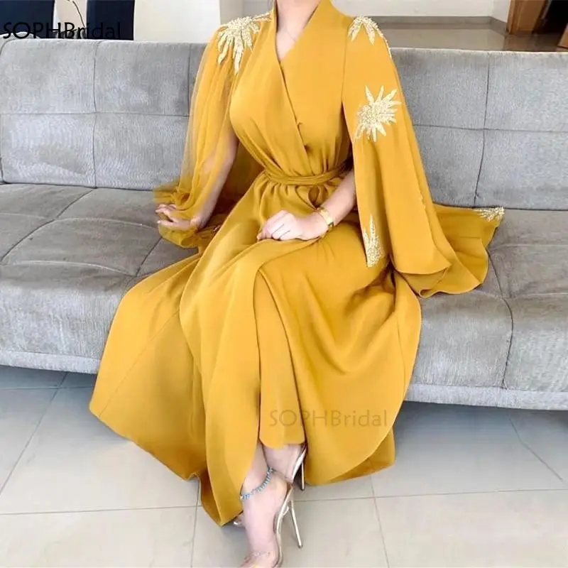 Арабский Дубай V образный вырез Вечернее платье расшитое бисером 2021 блестящая