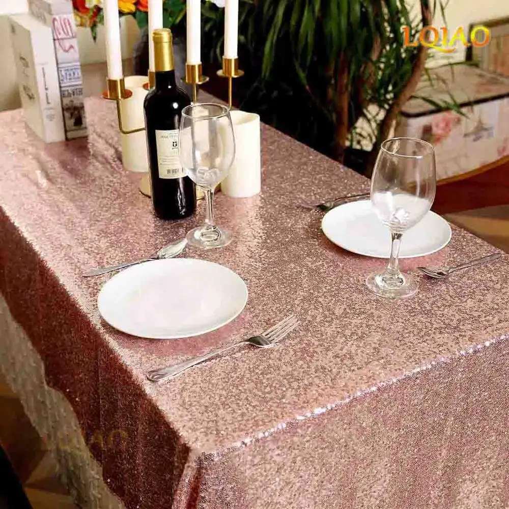 Pink Rose Gold Блестящая прямоугольная скатерть из розового золота с блестками 90 дюймов x 132 дюймов для свадебного торта, скатерть с блестками, украшение стола - Цвет: Pink Rose Gold