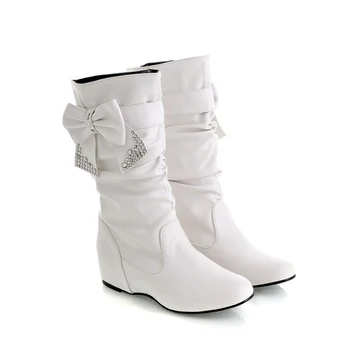 

New Fashion White Mid-calf Boots for Women Heel Increasing White Shoes Spring/Summer Boots Shoes Woman