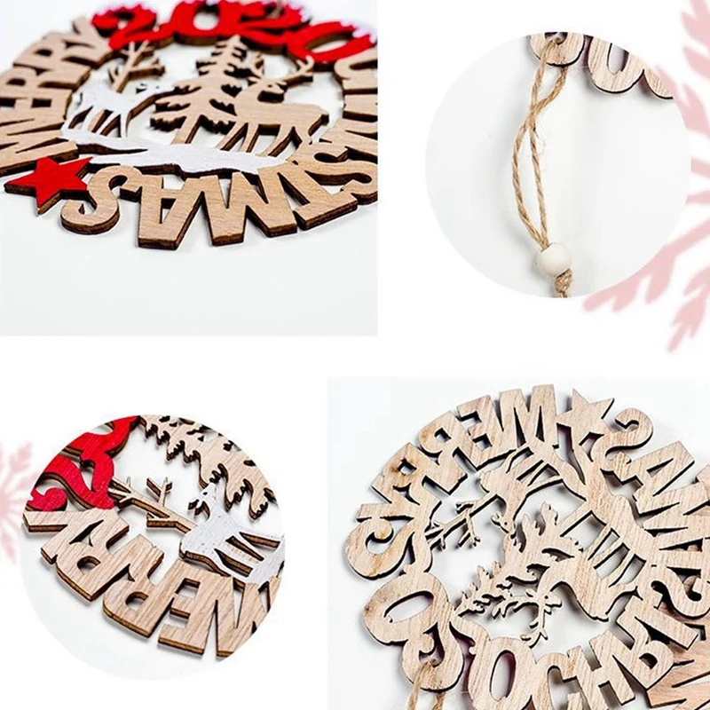 2Pcs New Year Christmas Ornament Wooden Hanging Pendants Christmas Decorations for Home New Year Decoration Xmas Tree Ornament