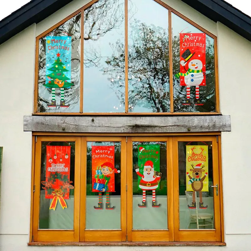 Гирлянда Веселый Рождественский Декор для дома Рождество декор с утолщённой меховой опушкой, Рождественский орнамент с изображением двери оформленной в рождественском стиле на Рождество Happy год