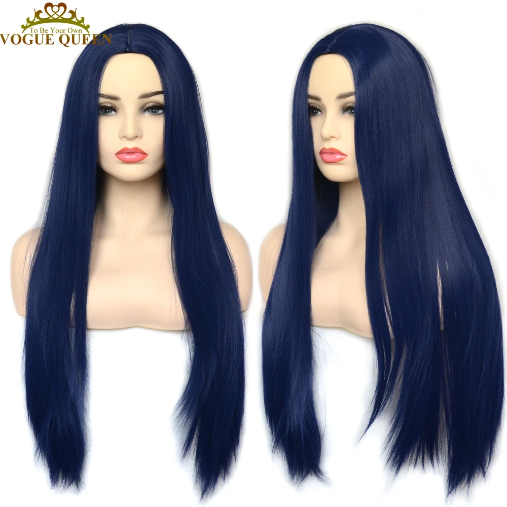 Vogue Queen Dark Blue Straight Synthetic Wigs Full Machine Made Wigs Heat  Resistant Fiber Cosplay For Women - Synthetic Wigs(for White) - AliExpress