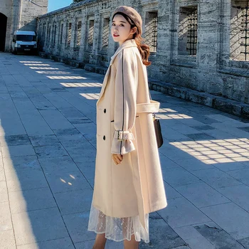 

2019 New Korean Women Wool Jacket Medium-long Knee-length Wool Overcoat Thickening Tide
