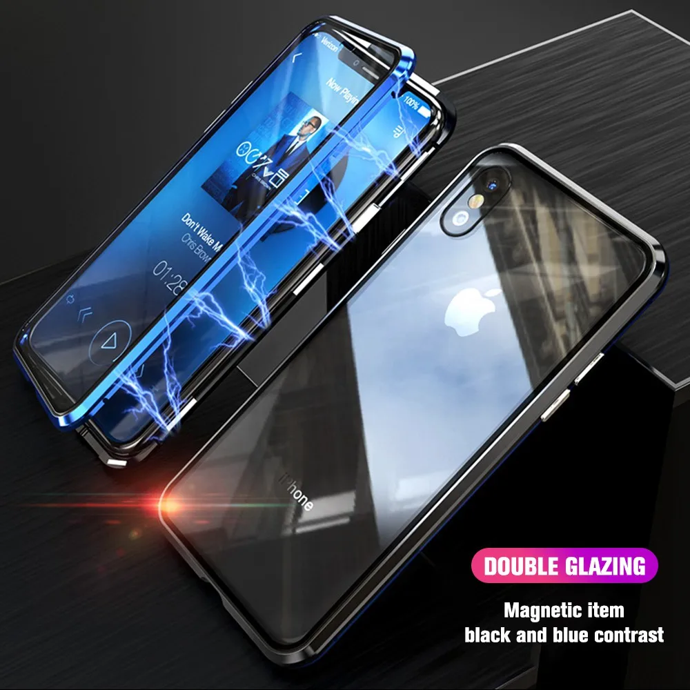 Магнитный чехол для Iphone XR X 7 XS Max металлический адсорбционный закаленное стекло Coque Cover для Iphone 6 7 8 Plus XS протектор экрана