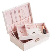 Элегантный Кожаный Дисплей для ювелирных изделий в европейском стиле, 2 слоя, 5 цветов, большое пространство, Высококачественная шкатулка для ювелирных изделий с замком, держатель для ожерелья