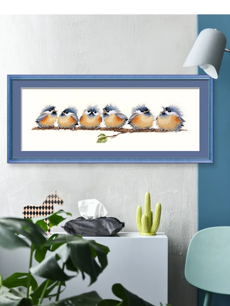 Needlework,DMC color Cross stitch Embroidery kit,A line of colorful birds family Cross-Stitch handwork painting gift