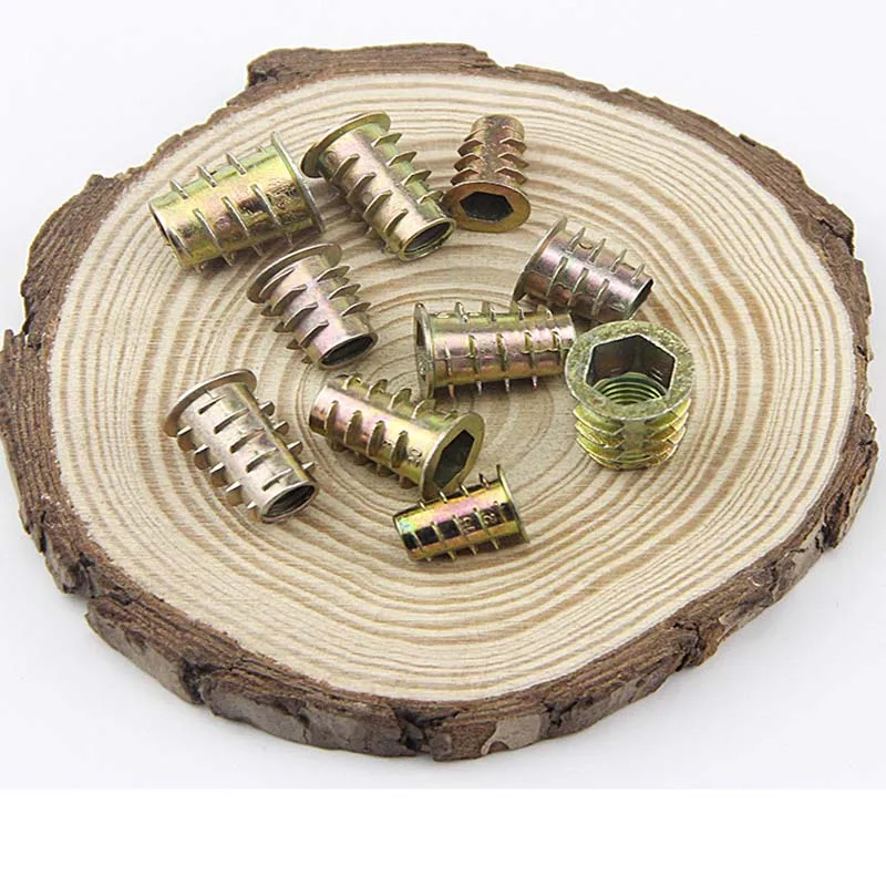 10Pc Metal Hexagon Hex Socket Head Embedded Insert Nut M4 M5 M6 M8 E-Nut for Wood Furniture Inside and Outside Thread Zinc-alloy