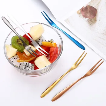 

5pcs/Set Stainless Steel Fork Flatware Salad Fruit Fork Snack Cake Dessert Forks Birthday Party Kitchen Dinnerware Sets 5Colors