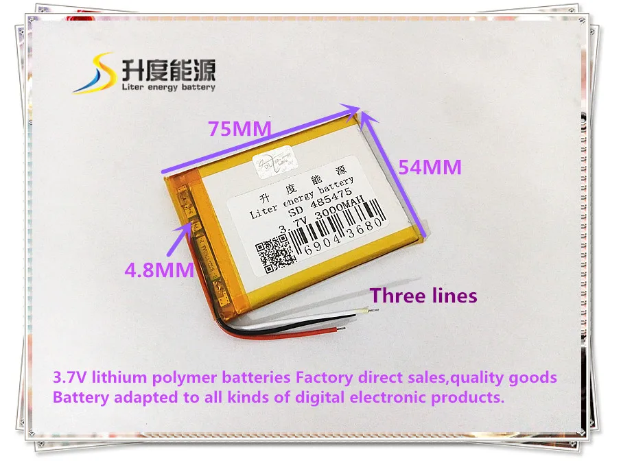 3,7 V 3000mAh 485475 полимерный литий-ионный/литий-ионный аккумулятор для планшетных ПК mp3 mp4 MP5 мобильный телефон банк питания