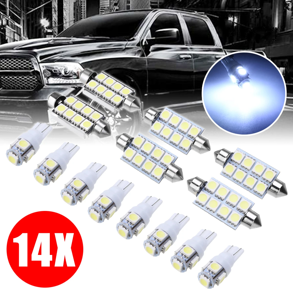Car Interior Lighting 14pcs White LED Bulb Kit Map Dome License Plate Trunk/Cargo Spare Lights For Dodge Ram 1500 2500  02-11