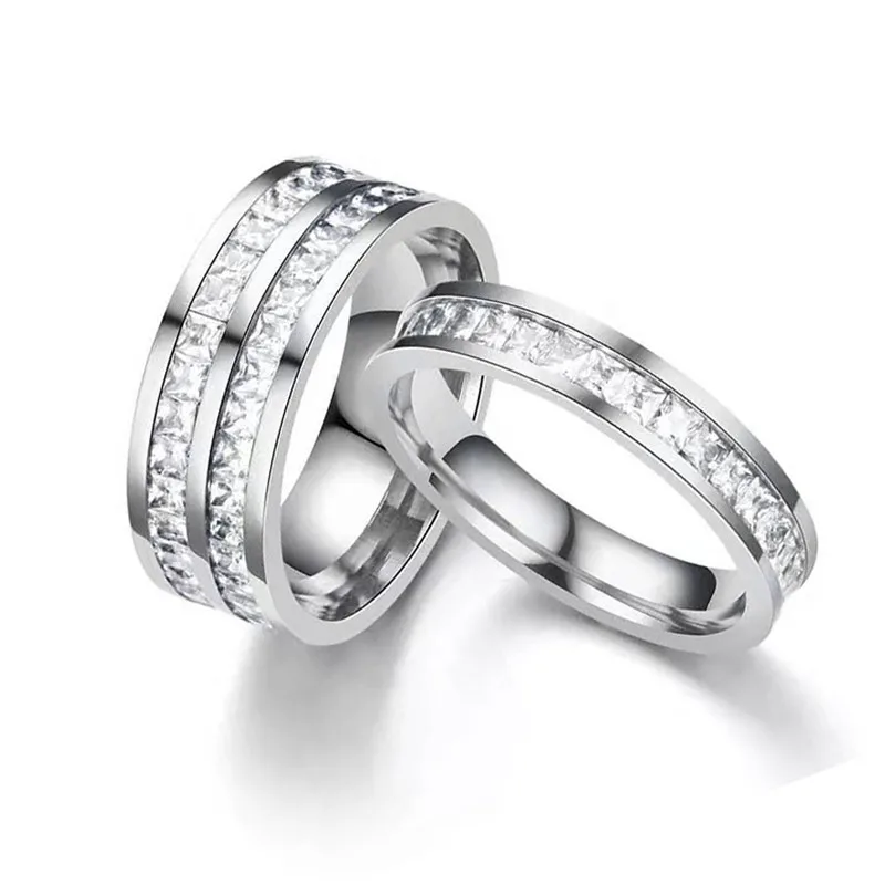 Кольцо для пар из нержавеющей стали, мужские кольца с цирконием, женские серебряные ювелирные изделия, кольцо на палец, женское розовое золото, обручальные кольца для влюбленных
