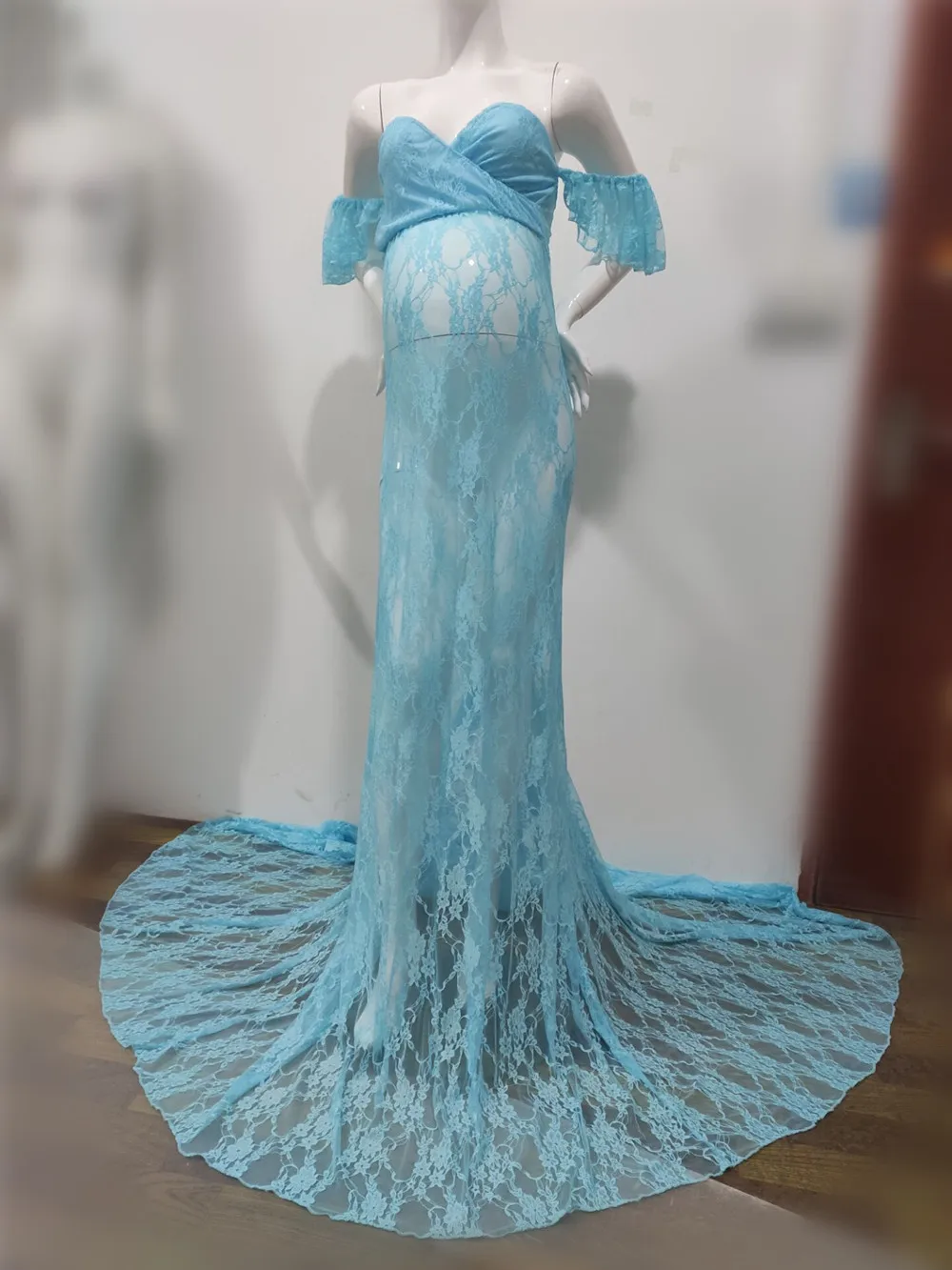 Sexy Lace Maternity Dresses Photography Props Chiffon Shawl Fancy Pregnancy Dress For Photo Shoot Long Pregnant Women Maxi Gown (7)