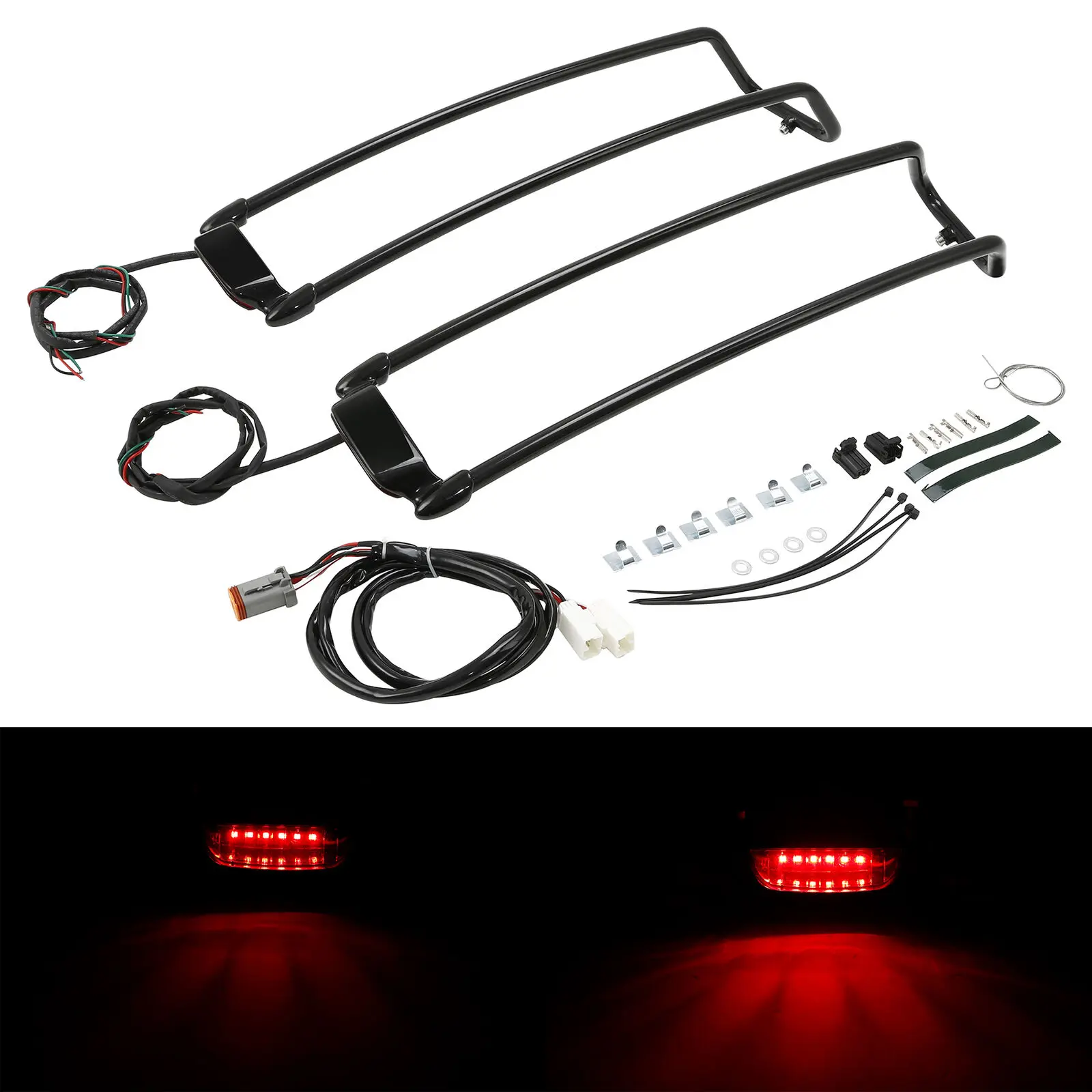 Motorcycle Saddlebags Lid Rack Top Rail Guard W/ Light For Harley Touring Road King Electra Street Glide 1994-2013