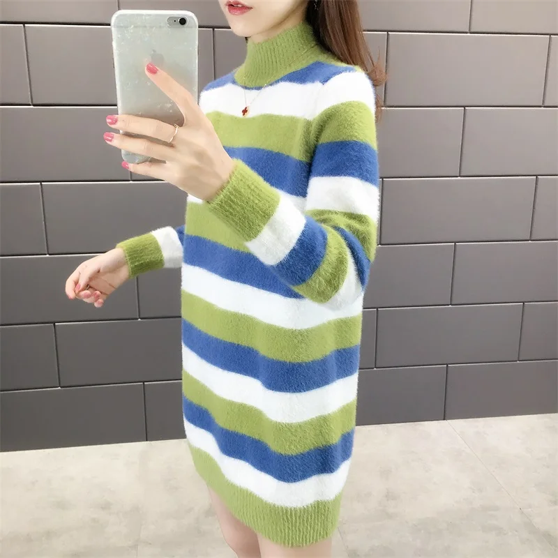 5616(No. 1 row of Zhongfang 1) Mid-long slim half-high collar pin-dyed knitted wool sweater in autumn and winter 56ff