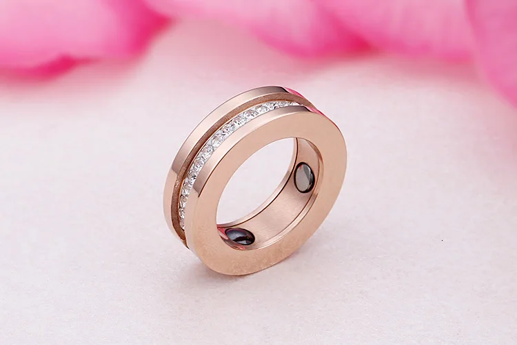 ANILLO женское кольцо из розового золота, инкрустированное однорядным кубическим цирконием, нержавеющая сталь, магнит для здоровья, обручальное ювелирное изделие, подарок