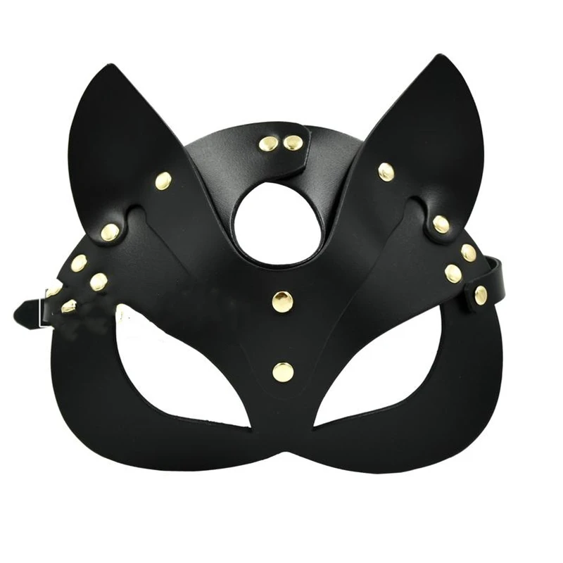 

Sexy High Quality Half Face Cat Masks For Women Leather Bandage Head Mask Accessories Party Cosplay Punk Black Adjustable Masks