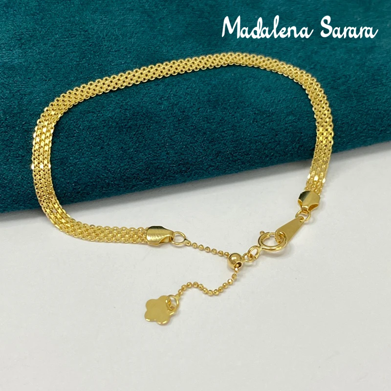 MADALENA SARARA  Pure 18k Yellow Gold Mesh Flat Thick Chain Women Necklace Set AU750 Exquisite Handmade