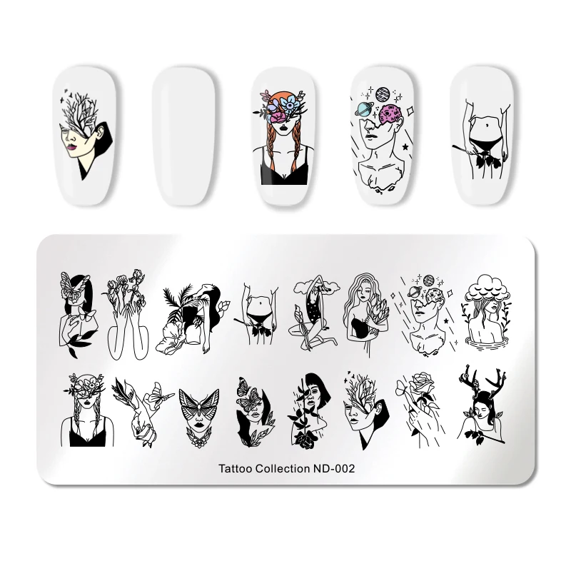 Tattoo ND-002 NICOLE дневник ногтей штамповка изображения пластины татуировки Цветок морской конек сердце геометрический дизайн ногтей штамп шаблон трафаретные гвозди инструмент - Цвет: Tattoo ND-002