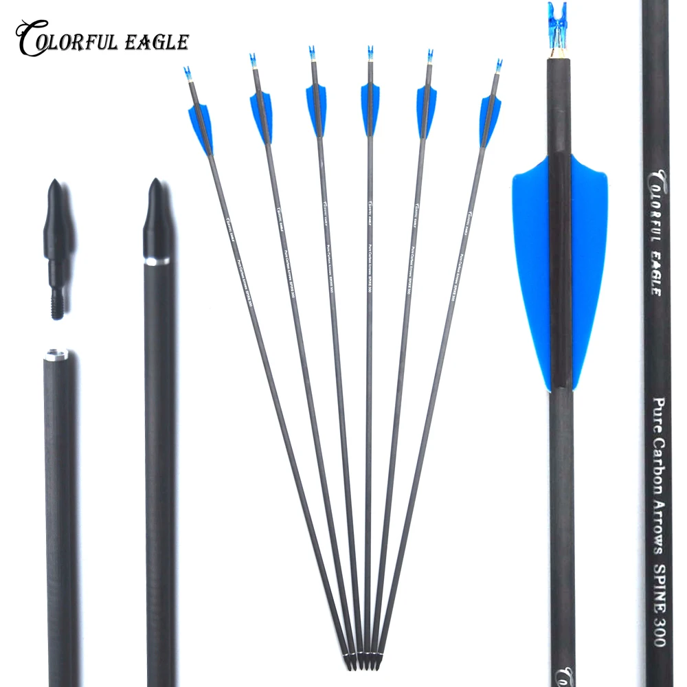 Flechas De Carbono Para Arco | Spine 500/600, Longitud 31.57 Pulgadas | Incluye Puntas Desmontables De 100 Granos | Pack De 6 O 12 Unidades