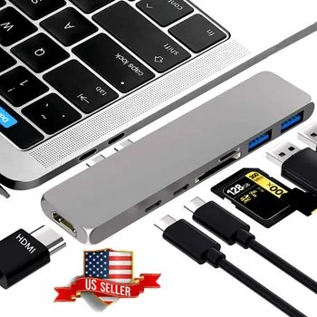 

7in1 USB-C Hub Dual Type-C Multiport Card Reader Adapter 4K HDMI For MacBook Pro