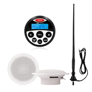 

Marine Stereo Audio Boat Bluetooth Radio AM Receiver Car MP3 Player For Motorcycle Pool RV ATV +4" Waterproof Speaker+FM Antenna