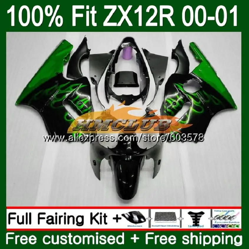 No. 1 Подходит для литья под давлением для KAWASAKI ZX 1200 1200CC ZX12R 00 01 зеленый пламя 112CL. 73 ZX1200 ZX 12 R 12R ZX-12R 2000 2001 обтекатель oem - Цвет: No. 1