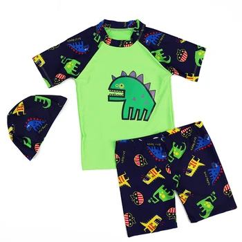 

3Pcs Boys Summer Swimsuit Tops+Pants+Caps Set Cartoon Monster Printing Boys Swimwear Bathing Trunks Kids Swimming Clothes