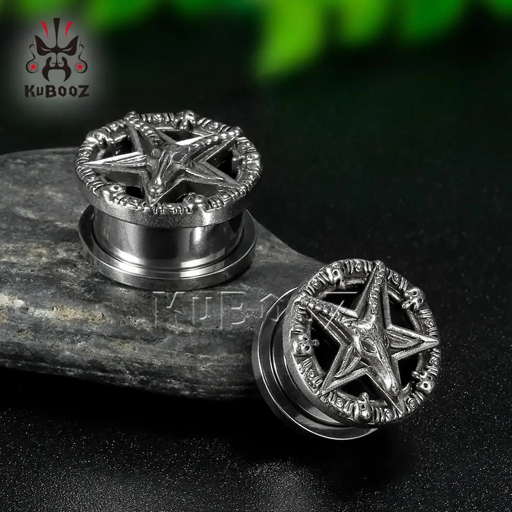 Hot pentagon logo tunnels piercing ear plugs body jewelry expanders sell by pair fashion unsex gift 8mm to 25mm