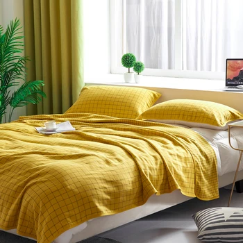 

colorful plaid muslin blanket cute Bedspread on the bed Decorative sofa cover Nordic blankets and throws Nordic bed cover