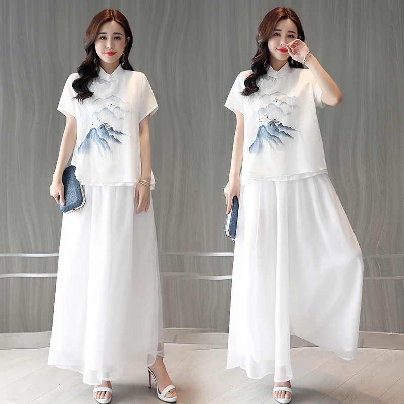 hanfu Топ классическая одежда Tang шифоновая Женская китайская блуза женский китайский стиль воротник Мандарин рубашка hanfu костюм