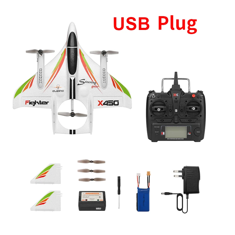 2,4G 6CH WLtoys XK X450 3D/6G RC вертикальный взлет светодиодный RC планер с фиксированными крыльями RC модель самолета RTF игрушка с дистанционным управлением - Цвет: USB Plug