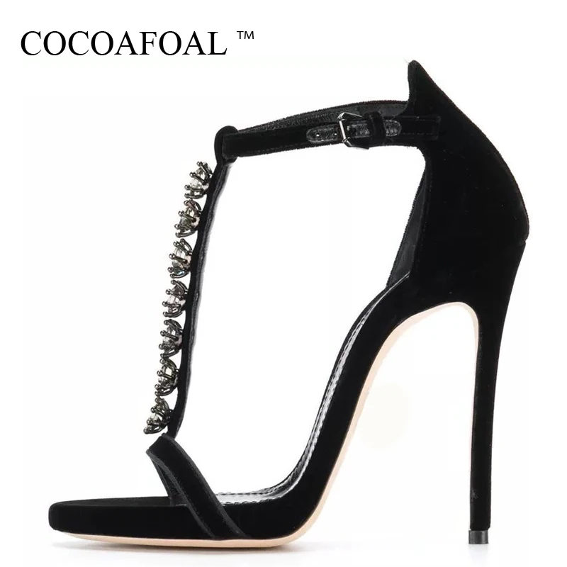 

COCOAFOAL Vrouwen Gladiator Strass Sandalen Plus Size 33 43 Hak Hoogte Bruids Schoenen Crystal Party Wedding Open Sandalen