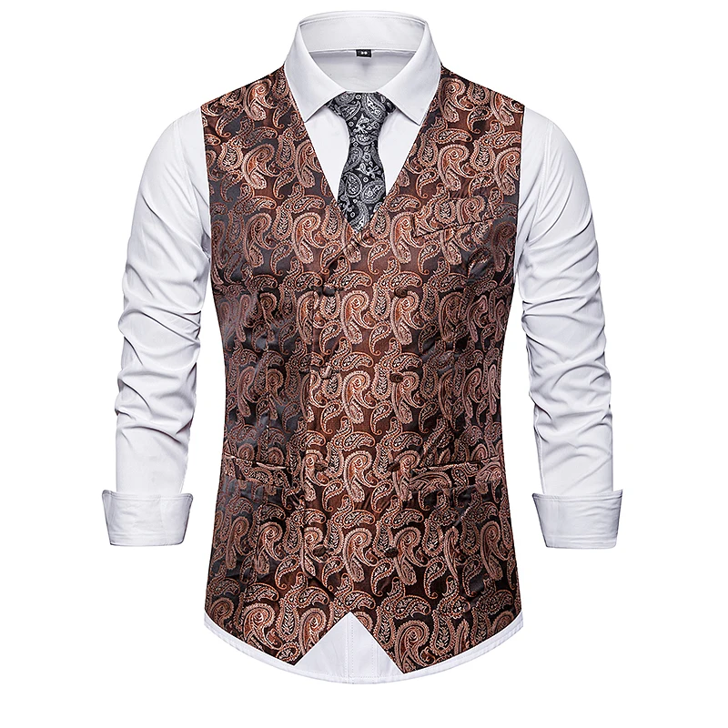 Autumn winter men men smart casual suit vest Cashew flowers pattern Vest Tops Double-breasted design men's vest plus size
