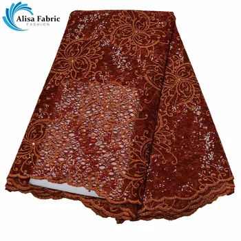 

Nigerian Lace Fabric 2019 Hot Selling Embroidery French Mesh Lace Sequins Lace Fabric With Rhinestones 5Yards/pcs For Prom dress