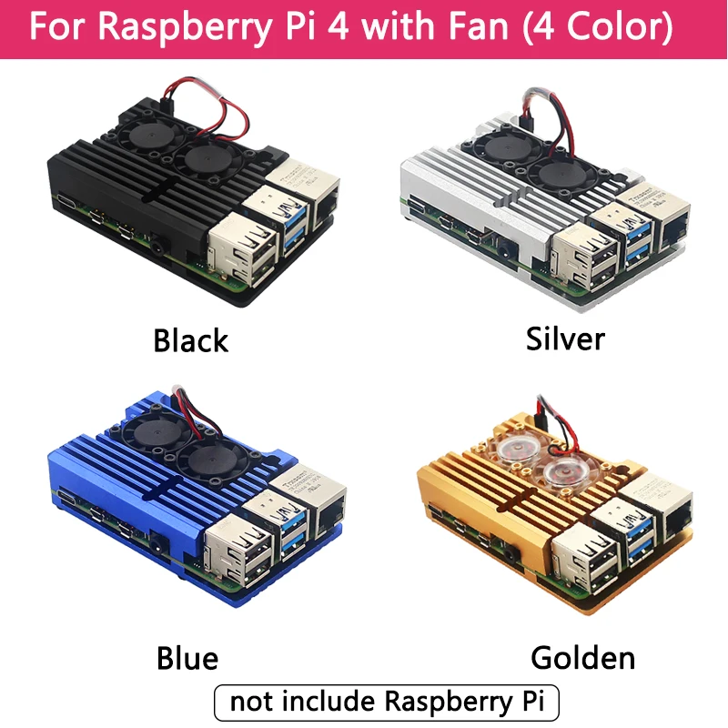 Двойные вентиляторы Raspberry Pi 4 модели B/3B+/3B 4 цвета Алюминий металлический чехол с супер два охлаждающим вентилятором+ радиаторы для Raspberry Pi 4/3