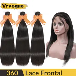Vrvogue бразильские прямые волосы пучки с закрытием человеческих волос 3 пучка с кружевом Закрытие бесплатно Средний три части remy волос