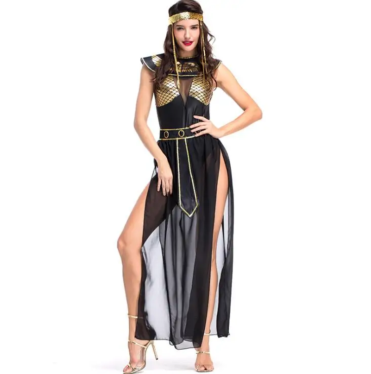 Карнавальный костюм вечерние Хэллоуин египетская Клеопатра женский костюм "Королева Египта" сексуальные костюмы для маскарада Золотой нарядное платье