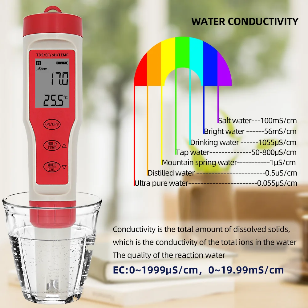 Tds temp. Тестер PH/EC/TDS/Temp ez-9908. Измеритель PH/TDS/EC 4 В 1. PH метр для воды ez 9908. Цифровой TDS&EC воды тестер.