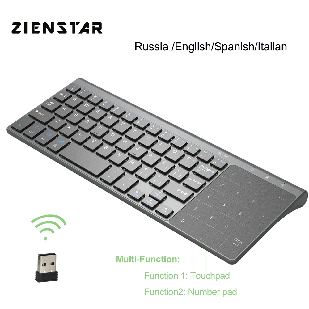 Цена Zienstar 2,4G Беспроводная мини клавиатура с тачпадом и Numpad для Windows PC, ноутбука, Ios pad, Smart TV, HTPC IPTV, Android Box